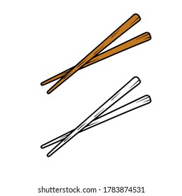 Chopsticks. Asian sticks for noodles and rolls. Kitchen of the world. Exotic food. Japanese and Chinese Cutlery. Cartoon sketch illsutartion isolated on white