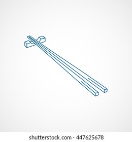 Chopsticks Blue Line Icon On White Background