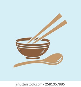 Chopsticks with bowl and spoon vector design. Chopsticks icon on white background.