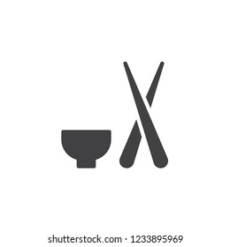 Chopsticks and bowl vector icon. filled flat sign for mobile concept and web design. Bowl and wooden sticks simple solid icon. Asian Restaurant Symbol, logo illustration. Vector graphics