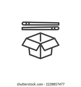 Chopsticks and box line icon. linear style sign for mobile concept and web design. Asian Take-out service outline vector icon. Symbol, logo illustration. Vector graphics
