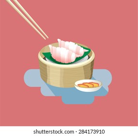 Chopsticks and Chinese traditional food - Dimsum dumplings.