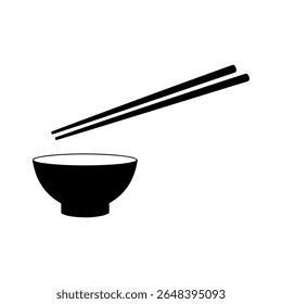 Chopsticks dan bowl silhueta ícone vetor plano design no fundo branco