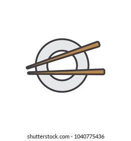 Chopsticks flat line colored icon.