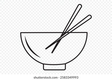 Chopsticks with food icon set. Wooden Chopsticks with Sushi, Ramen, Noodle, Shrimp Tempura, Sliced Beef, Dumpling isolated on white background.