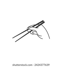 chopsticks hand black outline vector isolated white background