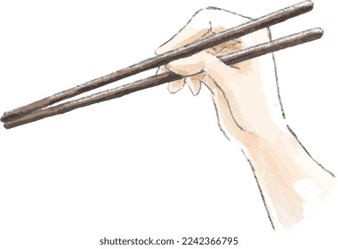 Chopsticks hand watercolor illustration line