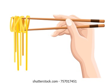 Chopsticks holding Chinese noodles. Isolated on white background. Modern logotype design vector illustration. Web site and mobile app