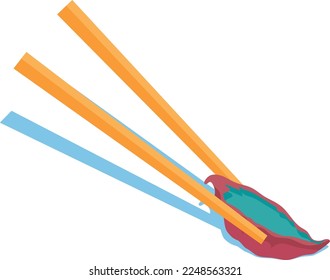 Chopsticks, die dummpling isometrisches Konzept, Vektorfarben-Design, traditionelles chinesisches Kultursymbol, Mondneujahr des Kaninchen-2023-Zeichens, China Reiseführer Stockillustration