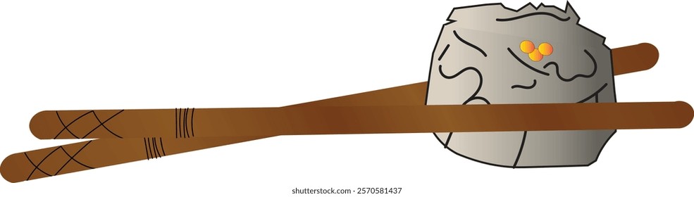 chopsticks are holding dumplings or dimsum.