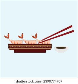 chopsticks holding a prawn vector illustration design art work. Suitable for sticker, t-shirt, mug, etc.Eps 10

