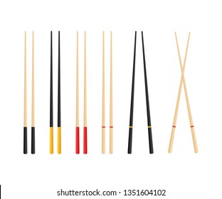 Chopsticks holding sushi roll. concept of snack, sushi, exotic nutrition, sushi restaurant. Vector stock illustration.