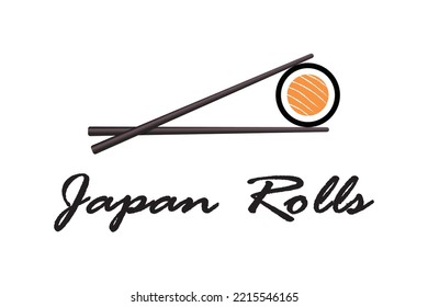 chopsticks holding sushi roll design vector flat modern illustration