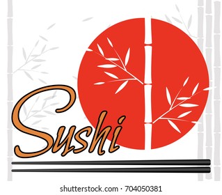 Chopsticks Holding Sushi Roll Frame. Concept illustration of snack, sushi, exotic nutrition, sea food. Template for sushi restaurant, cafe, delivery or your business works.