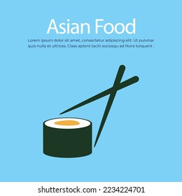 Palillos con ilustración vectorial de sushi roll