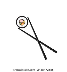 Chopsticks, holding sushi rolls. snack concept, sushi, exotic food, sushi restaurant, seafood. isolated on white background. flat style trend modern design vector illustration