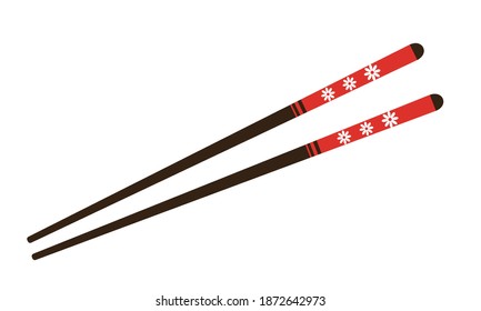 Chopsticks icon with daisy flower isolated on white background vector illustration. 