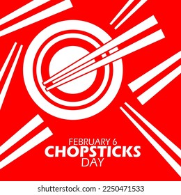Chopsticks icon with plates and bold text on red background to commemorate Chopsticks Day on February 6