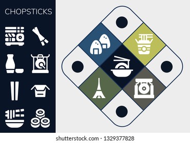 chopsticks icon set. 13 filled chopsticks icons.  Simple modern icons about  - Noodles, Noodle, Sushi, Chopsticks, Sake, Gong, Onigiri, Tokyo