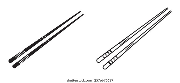 Chopsticks icon set on white background. Restaurant chopsticks icon in black style isolated. Chinese, Japanese, Asian Food Chopsticks symbol. Vector illustration.

