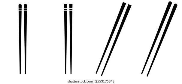 Conjunto de iconos de palillos. Vector de símbolos de palillos de restaurante. Comida japonesa, palo de madera de Corea, chuleta de sushi chino.  Icono de palillos del restaurante aislado en el fondo blanco.