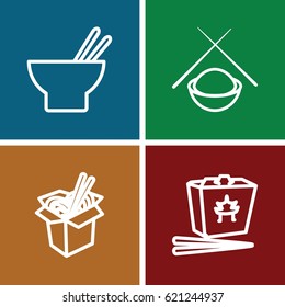 Chopsticks icons set. set of 4 chopsticks outline icons such as chinese fast food, asian food