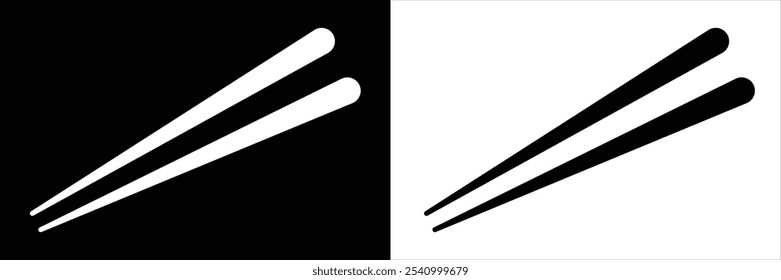 Conjunto de iconos de palillos. Vector del palillo de la picadura aislado en el fondo blanco y negro. Icon palillo comida japonesa, fideos, palo de madera de Corea Chuleta de sushi chino en el restaurante. Ilustración vectorial.