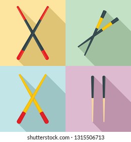 Chopsticks icons set. Flat set of chopsticks vector icons for web design