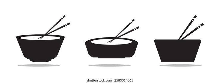 Chopsticks icons set. Icon chopstick Japanese food, noodles, Korea wood stick Chinese sushi chop in restaurant. Black chop stick vector isolated on white background. Vector illustration.