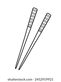 Chopsticks Japanese chinese sticks in hand drawn doodle style. Asian food for restaurants menu, vector illustration.