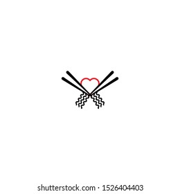 chopsticks love noodle ramen japan vector logo concept with simple style