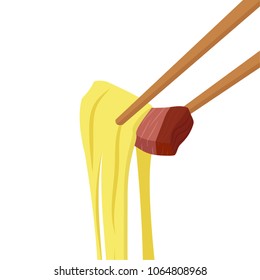 chopsticks and meat vector. free space for text. wallpaper. background. Stretched cheese.