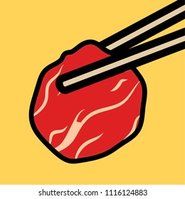 chopsticks and meat vector. free space for text. wallpaper. background.