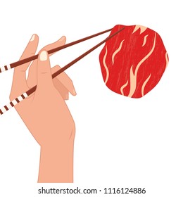 chopsticks and meat vector. free space for text. wallpaper. background. hand vector.
