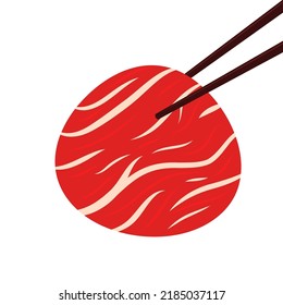 Chopsticks and Meat vector. Meat slice vector.