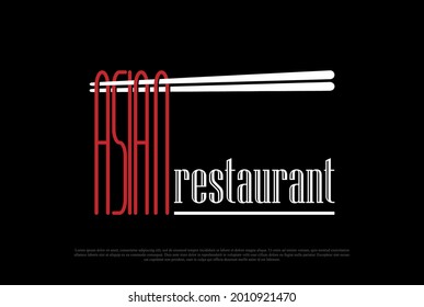 Chopsticks with Noodle Asian Restaurant Text Font Type Word Typography Logo Design Vector