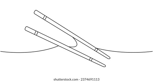 Stöckelt eine Linie durchgehende Zeichnung. Japanische Küche, traditionelles Essen, durchgängige Illustration. Lineare Vektorgrafik minimalistisch.