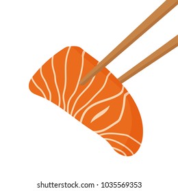 chopsticks and salmon vector. free space for text. wallpaper. background.