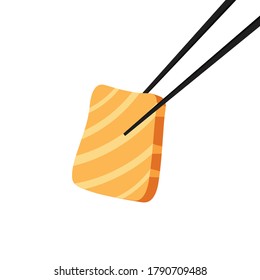Chopsticks and salmon vector. free space for text. wallpaper. copy space.