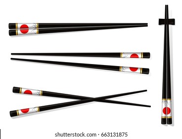 Chopsticks. Set Accessories for Sushi Isolated on White Background. Vector Illustration