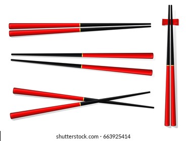 Chopsticks. Set Accessories for Sushi Isolated on White Background. Vector Illustration
