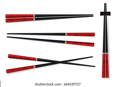 Chopsticks. Set Accessories for Sushi Isolated on White Background. Vector Illustration