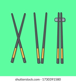 Chopsticks Set Isolated Vector Icon Illustration. Set Of Classic Japanese, Chinese, Asian Food Chopsticks Isolated Icon