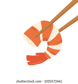 chopsticks and shrimp cartoon vector. free space for text. wallpaper. background.