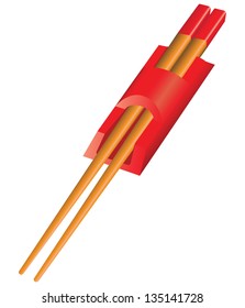 Chopsticks in a special holder in red. Vector illustration.