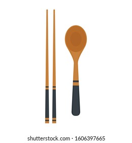 Chopsticks and spoon vector. chopsticks white background. wallpaper. free space for text. copy space.