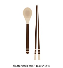 Chopsticks and spoon vector. chopsticks white background. wallpaper. free space for text. copy space.