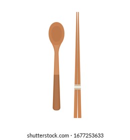 Chopsticks and spoon vector. chopsticks white background. wallpaper. free space for text. copy space.