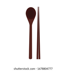 Chopsticks and spoon vector. chopsticks white background. wallpaper. free space for text. copy space.