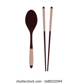 Chopsticks and spoon vector. chopsticks white background. wallpaper. free space for text. copy space.
